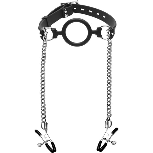 Mutiny Silicone O-Ring Gag With Nipple Clamps 3