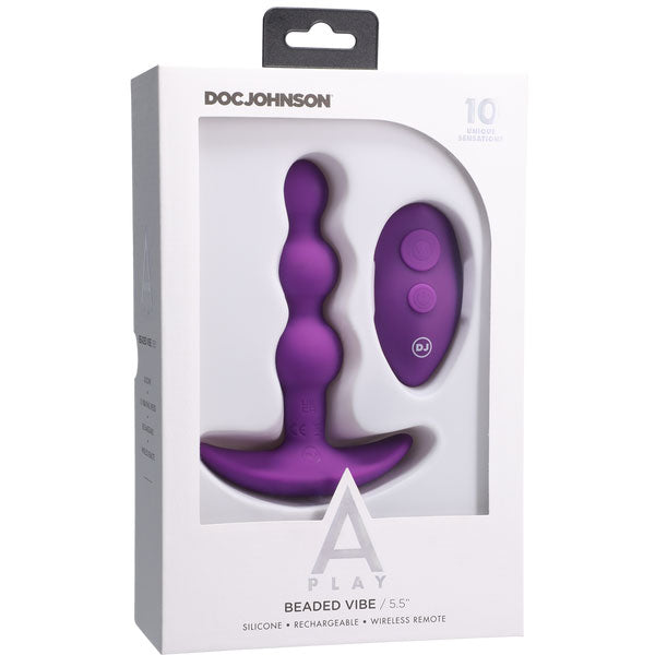 BEADED VIBE - Rechargeable Silicone Anal Plug With Remote - Purple