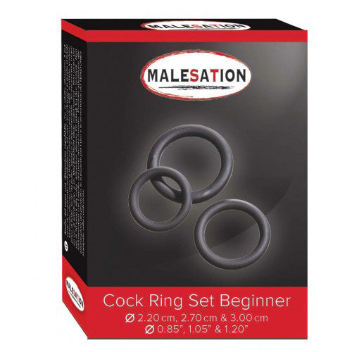 MALESATION Cock Ring Set Beginner (Ø 2,20 cm, 2,70 cm, & 3,00 cm)