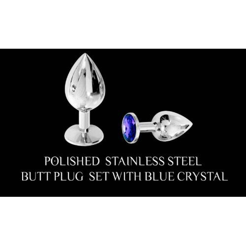 Rapture Butt Plug: Polished Stainless Steel Butt Plug (Set of 2 with Blue Crystal) 3