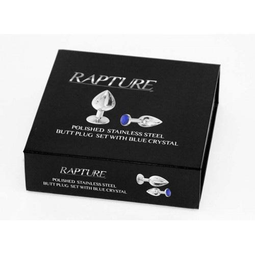 Rapture Butt Plug: Polished Stainless Steel Butt Plug (Set of 2 with Blue Crystal)