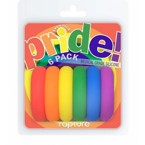 Rapture PRIDE Cockring 6 Pack Rainbow Silicone Cockrings