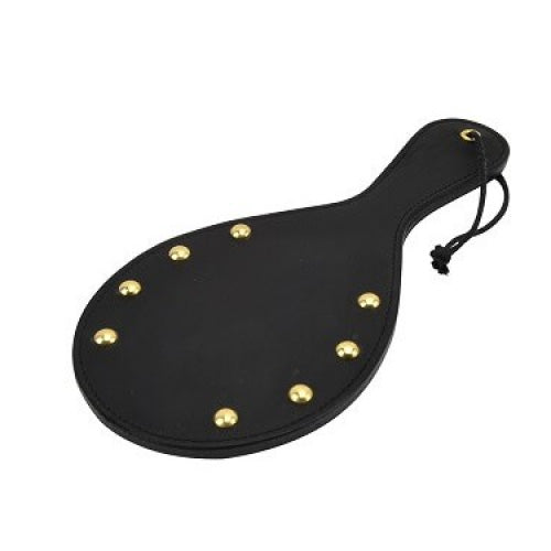 bound leather paddle with brass stud black