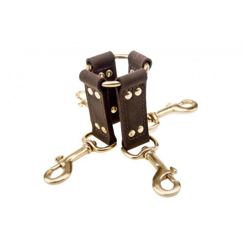bondage bound nubuck leather 4 way hog tie brown