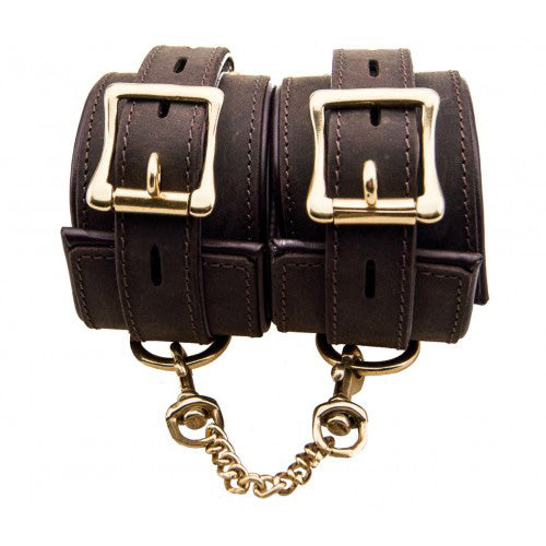bondage bound wrist cuffs brown