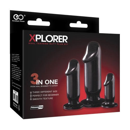 Xplorer Anal Training Butt Plug Kit (Cock) (Black)