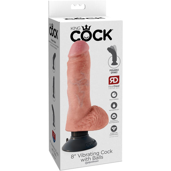 8" Vibrating Cock With Balls (Flesh)